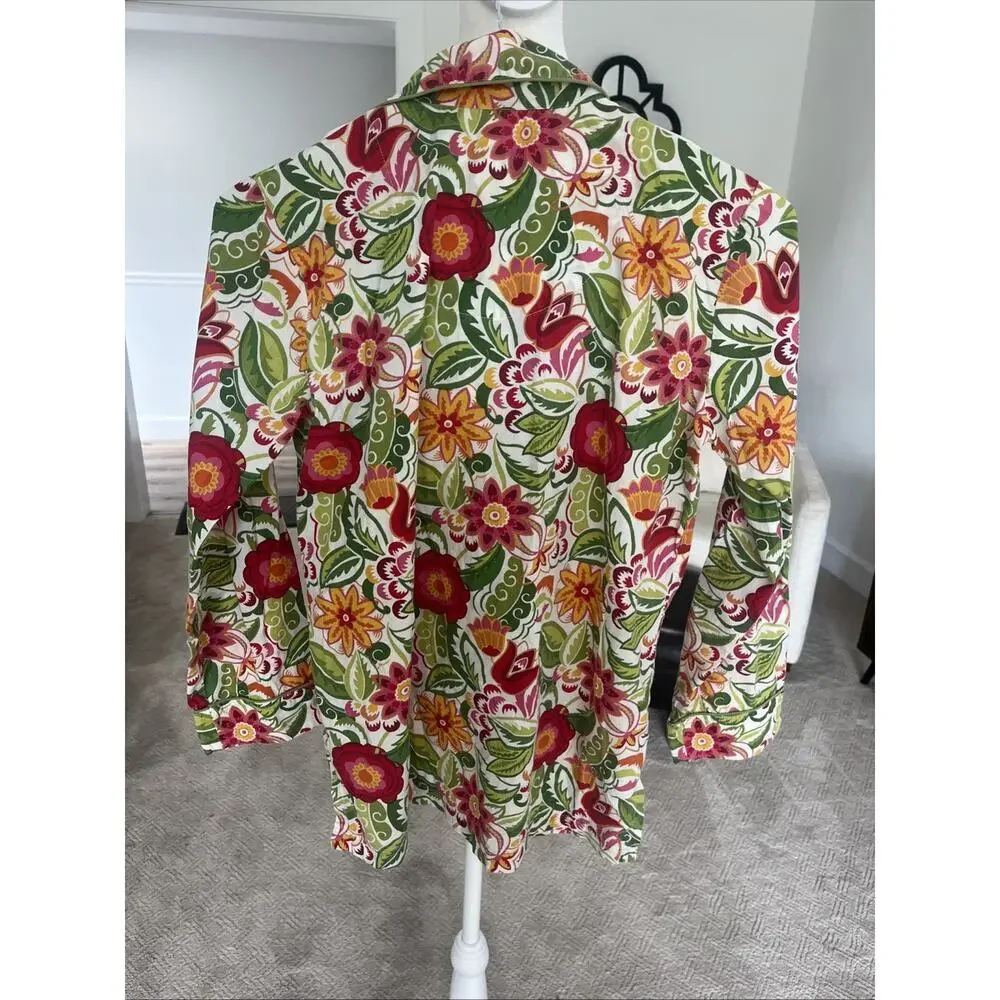 Pottery Barn Women Sz S Pajama Button Up TOP ONLY Floral Gardener 100% Cotton - Picture 3 of 10